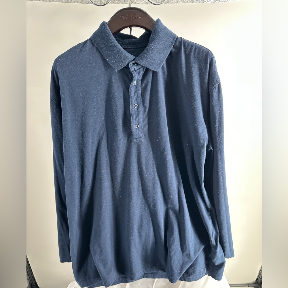 van laack lufthansa first class navy cotton long sleeve  polo
